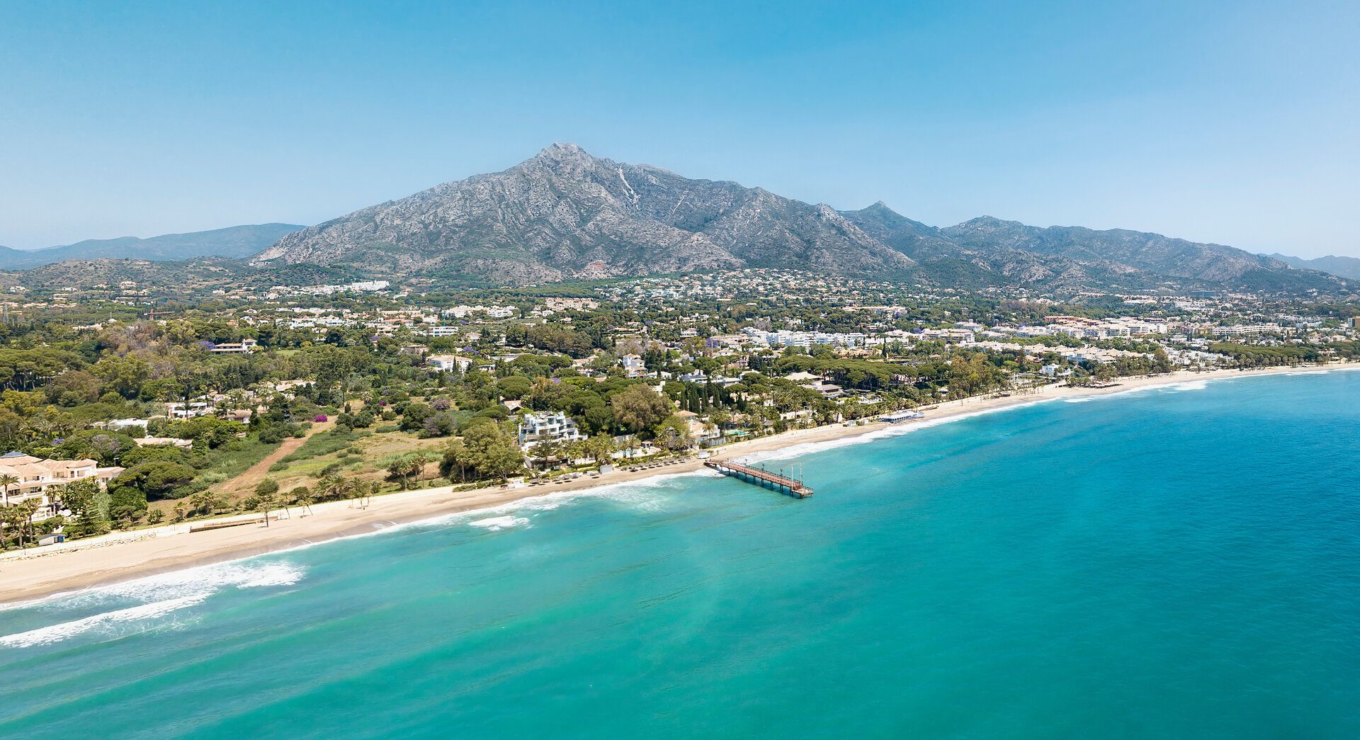 Unique aerial view of luxury and exclusive area in Marbella, gol